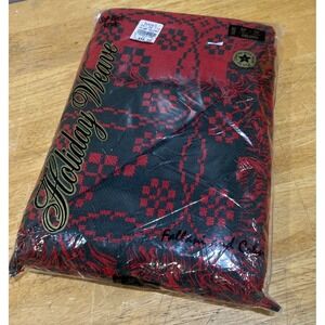 Vtg Fallani Cohn Christmas Tablecloth Green Red Weaved 52x70" Oblong Fringe